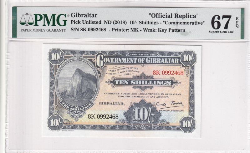 Gibraltar, 10 Shillings, 2018, UNC, p41a, Commemorative Banknote

PMG 67 EPQ, ...