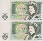 Great Britain, 1 Pound, 1978/1984, UNC, p377a, (Total 2 consecutive banknotes)