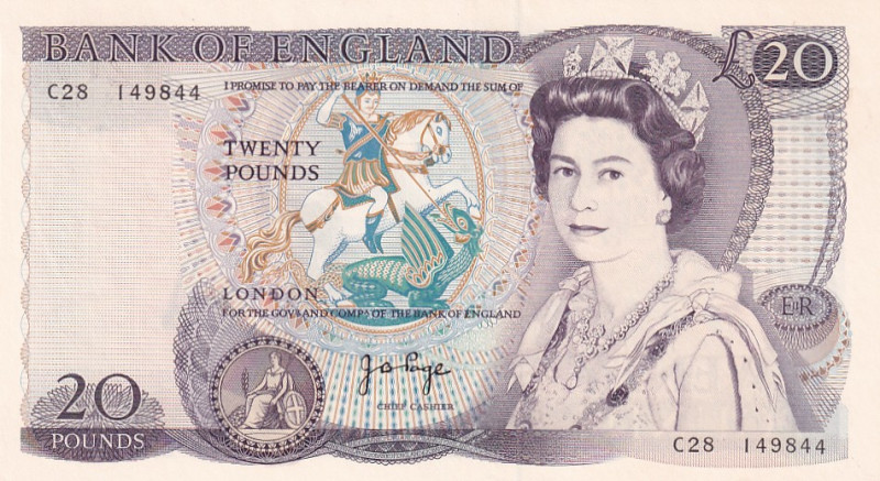 Great Britain, 20 Pounds, 1970/1991, UNC, p380b

Queen Elizabeth II Portrait
...