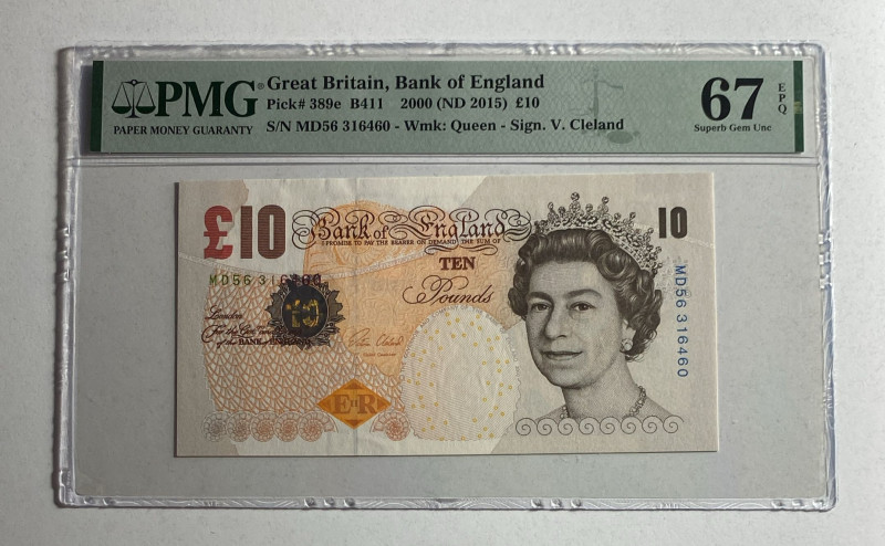 Great Britain, 10 Pounds, 2015, UNC, p389e, Sign: Cleland

PMG 67 EPQ, High co...