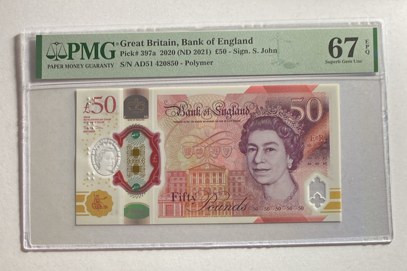 Great Britain, 50 Pounds, 2021, UNC, p397a

PMG 67 EPQ, Queen Elizabeth II Por...