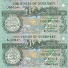 Guernsey, 1 Pound, 1991/2016, UNC, p52c, (Total 2 consecutive banknotes)