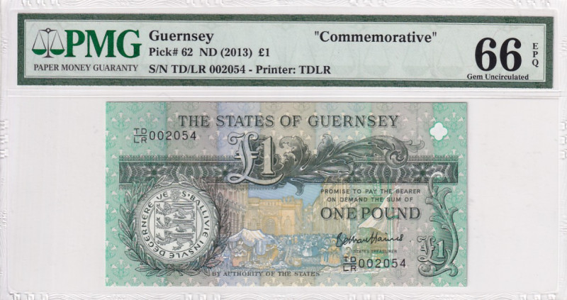 Guernsey, 1 Pound, 2013, UNC, p62

PMG 66 EPQ, Commemorative banknote

Estim...