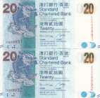 Hong Kong, 20 Dollars, 2014, UNC, p297d, (Total 2 consecutive banknotes)