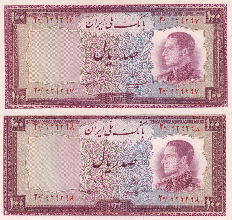 Iran, 100 Rials, 1954, UNC, p67, (Total 2 consecutive banknotes)

Estimate: US...