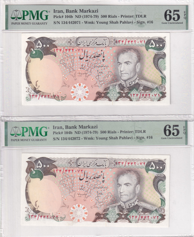 Iran, 500 Rials, 1974/1979, UNC, p104b, (Total 2 consecutive banknotes)

PMG 6...