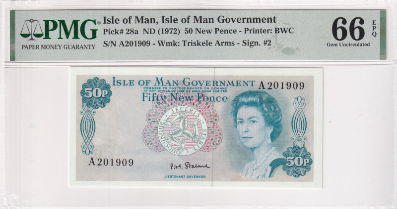 Isle of Man, 50 New Pence, 1972, UNC, p28a

PMG 66 EPQ, Queen Elizabeth II. Po...