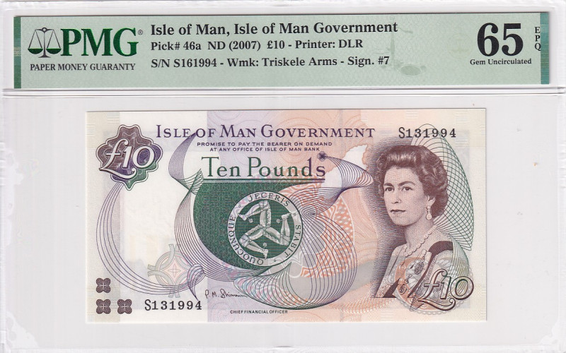 Isle of Man, 10 Pounds, 2007, UNC, p46a

PMG 65 EPQ, Queen Elizabeth II Portra...