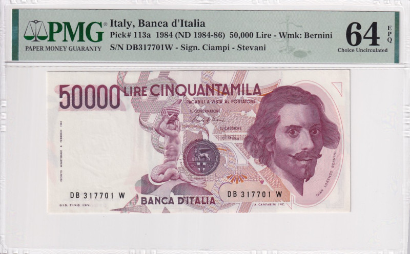 Italy, 50.000 Lire, 1984, UNC, p113a 

PMG 64 EPQ, Banca d'Italia

Estimate:...