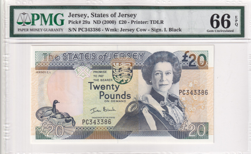 Jersey, 20 Pounds, 2000, UNC, p29a

PMG 66 EPQ, Queen Elizabeth II. Potrait
...