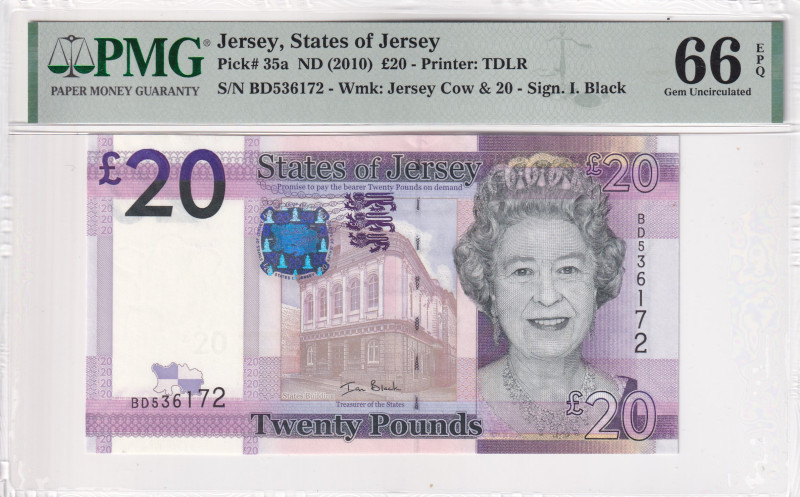 Jersey, 20 Pounds, 2010, UNC, p35a

PMG 66 EPQ, Queen Elizabeth II. Potrait
...