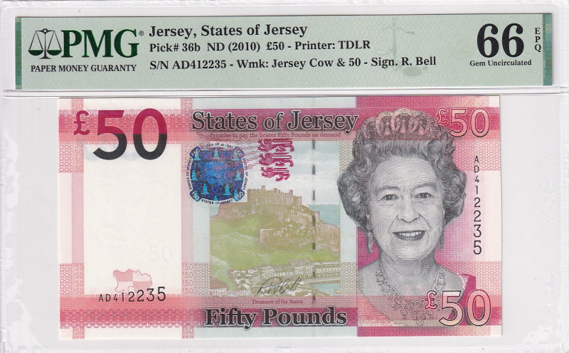 Jersey, 50 Pounds, 2010, UNC, p36b

PMG 66 EPQ, Queen Elizabeth II. Potrait
...