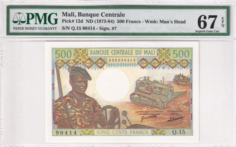 Mali, 500 Francs, 1973-84, UNC, p12d

PMG 67 EPQ, High condition , Banque Cent...