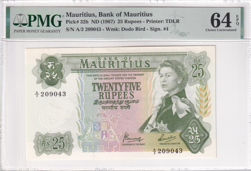 Mauritius, 25 Rupees, 1967, UNC, p32b

PMG 64 EPQ, Queen Elizabeth II Portrait...