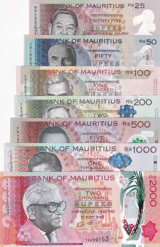 Mauritius, 25-50-100-200-500-1.000-2.000 Rupees, 2020/2022,(Total 7 banknotes)
...