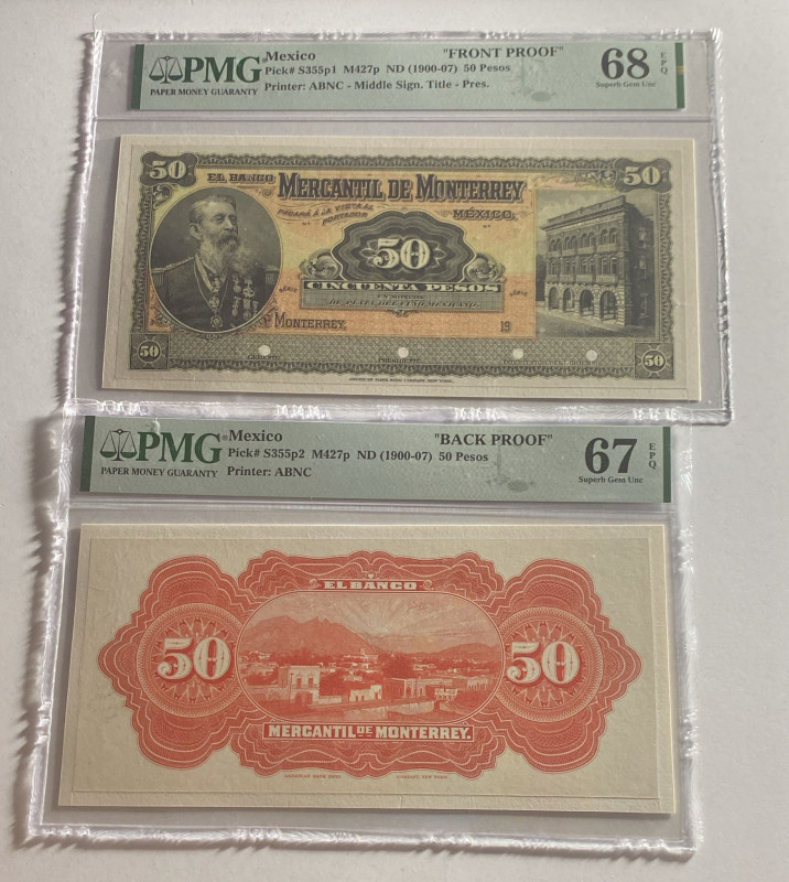 Mexico, 50 Pesos, 183, UNC, pS355p1, Front and Back Face Proof (Total 2 banknote...