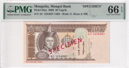 Mongolia, 50 Tugrik, 2000, UNC, p64as, SPECIMEN
