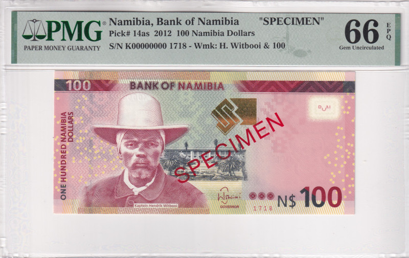 Namibia, 100 Namibia Dollars, 2012, UNC, p14as, SPECIMEN

PMG 66 EPQ, On the o...