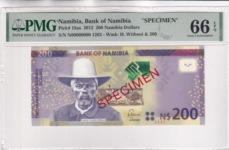 Namibia, 200 Namibia Dollars, 2012, UNC, p15as, SPECIMEN

PMG 66 EPQ, On the o...