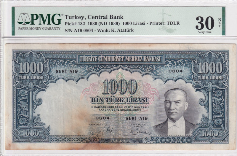 Türkiye, 1.000 Lira, 1939, VF, p132a, 2.Emission

PMG 30 NET, Mustafa Kemal At...