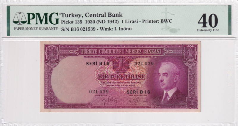 Türkiye, 1 Lira, 1942, XF, p135a, 2.Emission

PMG 40, İsmet İnönü portrait

...