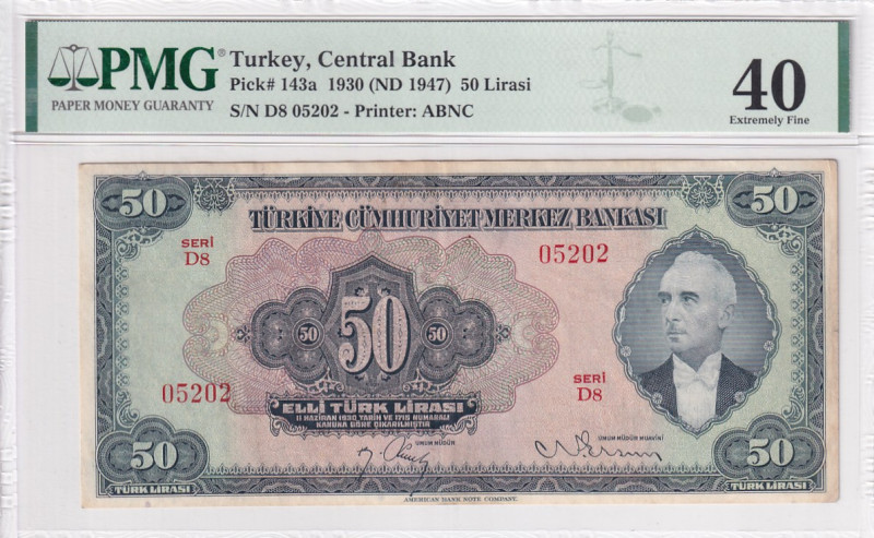 Türkiye, 50 Lira, 1947, XF, p143a, 3.Emission

PMG 40, Portrait of Ismet Inonu...