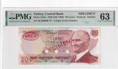 Türkiye, 20 Lira, 1966, UNC, p196b, SPECIMEN