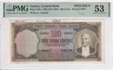 Türkiye, 100 Lira, 1956, AUNC, p168s, SPECIMEN
