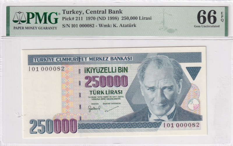 Türkiye, 250.000 Lira, 1998, UNC, p211a, Very Low Serial Number

PMG 66 EPQ, 7...