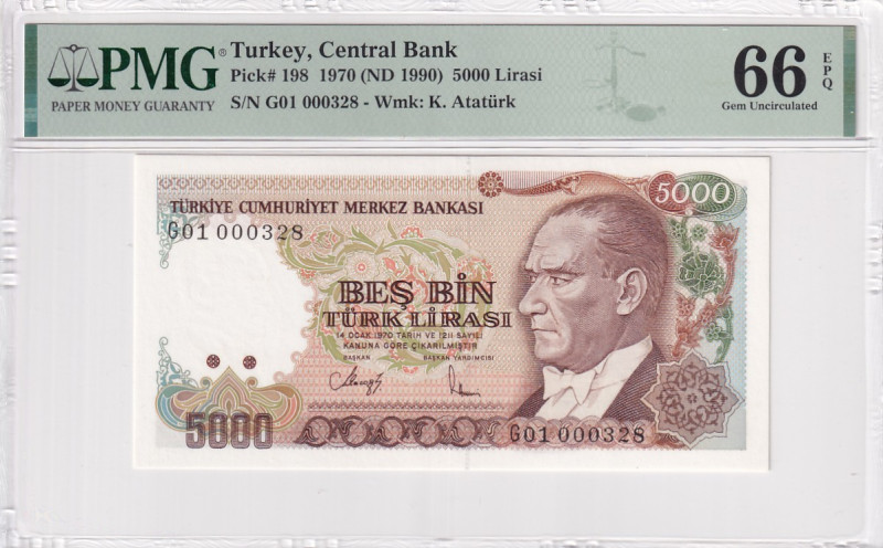 Türkiye, 5.000 Lira, 1990, UNC, p198a, Low Serial Number

PMG 66 EPQ, 7.Emissi...