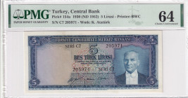 Türkiye, 5 Lira, 1952, UNC, p154, 5.Emission