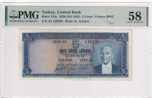 Türkiye, 5 Lira, 1952, AUNC, p154a, 5.Emission