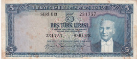 Türkiye, 5 Lira, 1959, FINE, p155a, 5.Emission
