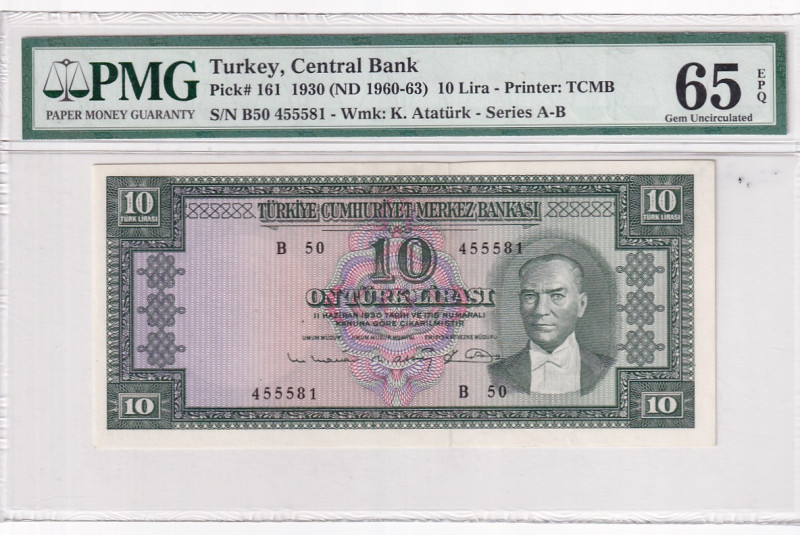 Türkiye, 10 Lira, 1963, UNC, p161a, 5.Emission

PMG 65 EPQ, Mustafa Kemal Atat...