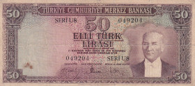 Türkiye, 50 Lira, 1957, FINE, p165a, 5.Emission