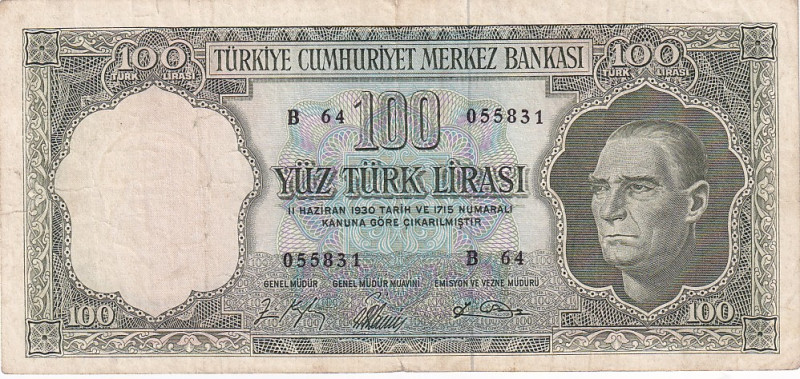 Türkiye, 100 Lira, 1964, FINE, p177a, 5.Emission

Mustafa Kemal Atatürk Portra...