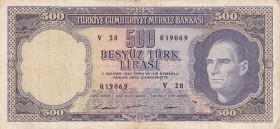 Türkiye, 500 Lira, 1968, VF(+), p183a, 5.Emission