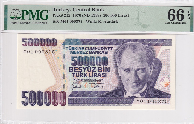 Türkiye, 500.000 Lira, 1998, UNC, p212, 7.Emission

PMG 66 EPQ, "M01" First Pr...