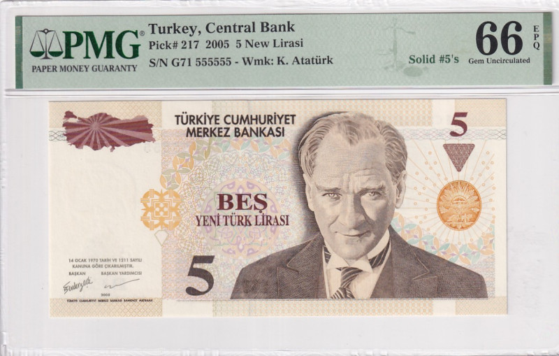 Türkiye, 5 New Lira, 2005, UNC, p217, 7.Emission

PMG 66 EPQ, SOLID 5's

Est...