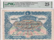 Türkiye, Ottoman Empire, 5 Livres, 1909, VF, p64a, Signed: Tristram-Daffes, Seal: Hamid