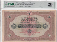 Türkiye, Ottoman Empire, 5 Livres, 1915, VF, p70a, Talat / Hüseyin Cahid