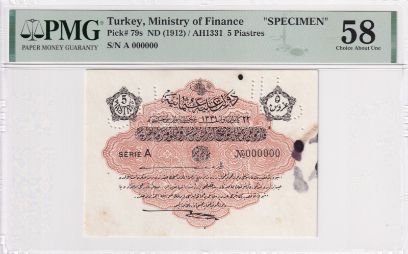 Türkiye, Ottoman Empire, 5 Kurush, 1916, AUNC, p79s, SPECIMEN

PMG 58, V. Mehm...