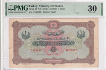 Türkiye, Ottoman Empire, 1 Livre, 1912, VF, p83a, Talat / Hüseyin Cahid