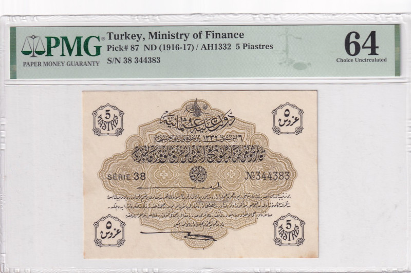 Türkiye, Ottoman Empire, 5 Kurush, 1916, UNC, p87a, Talat / Hüseyin Cahid

PMG...