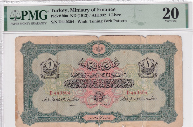 Türkiye, Ottoman Empire, 1 Livre, 1916, VF, p90a, Talat / Hüseyin Cahid

PMG 2...