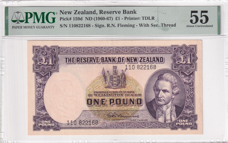 New Zealand, 1 Pound, 1960-67, AUNC, p159d

PMG 55, The obverse features a por...