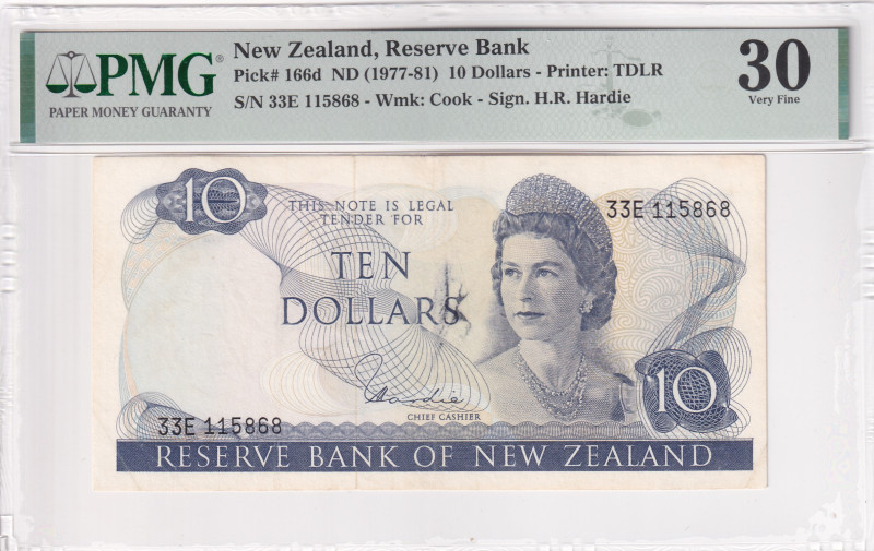 New Zealand, 10 Dollars, 1977/1981, VF, p166d

PMG 30, Final Prefix, Portrait ...