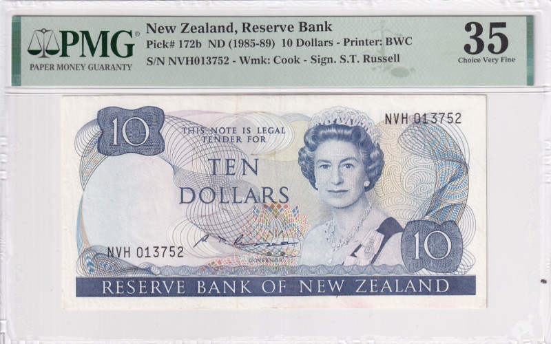 New Zealand, 10 Dollars, 1985/1989, VF, p172b

PMG 35, Queen Elizabeth II Port...