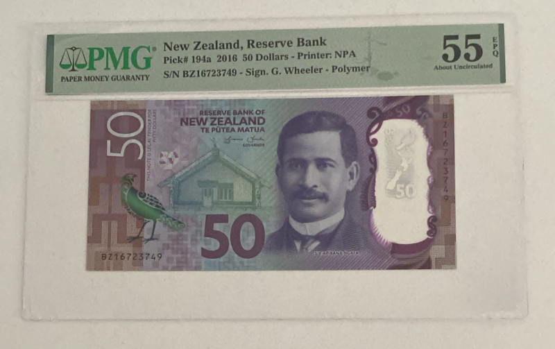 New Zealand, 50 Dollars, 2016, AUNC, p194a

PMG 55 EPQ, Polymer

Estimate: U...