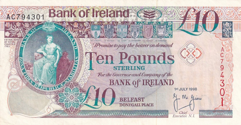 Northern Ireland, 10 Pounds, 1998, VF, p75b

Estimate: USD 40-80